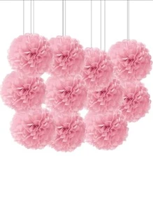 10 pièces/set Boules de fleurs en papier rose, fleurs en origami, décorations pour fête et mariage, pompons en papier, Noël