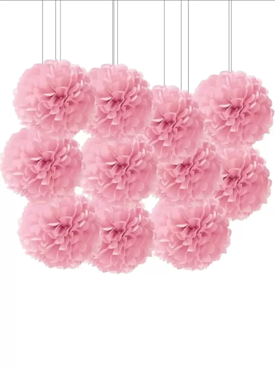 10 pièces/set Boules de fleurs en papier rose, fleurs en origami, décorations pour fête et mariage, pompons en papier, Noël