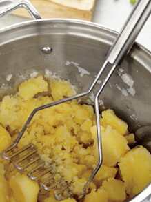 1入組不銹鋼馬鈴薯泥捣碎器，烹飪和沙拉製作時使用，適用於蔬菜水果工具、廚房用品、切割器、食品、沙拉、裝飾、存儲、派對、生日 - 銀色 - 查看 2