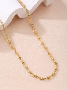 1pc Women's Fashion Embossed Design Necklace, Minimalist Stainless Steel Chain, Versatile Accessory - Yellow Gold - View 3