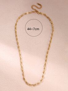 1pc Women's Fashion Embossed Design Necklace, Minimalist Stainless Steel Chain, Versatile Accessory - Yellow Gold - View 5