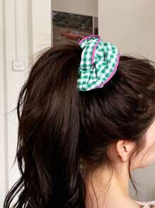 2 pièces/set Accessoires pour cheveux à motifs à carreaux et à fleurs Bohème femmes, style casual et bureautique, élastiques à cheveux Scrunchie