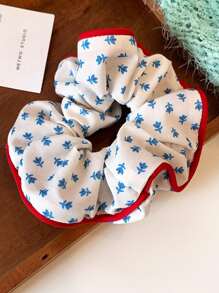 2 pièces/set Accessoires pour cheveux à motifs à carreaux et à fleurs Bohème femmes, style casual et bureautique, élastiques à cheveux Scrunchie