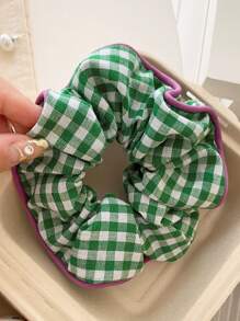 2 pièces/set Accessoires pour cheveux à motifs à carreaux et à fleurs Bohème femmes, style casual et bureautique, élastiques à cheveux Scrunchie