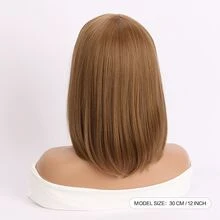 女式時尚自然空氣瀏海,棕色中長鮑伯髮型,內捲合成纖維假髮