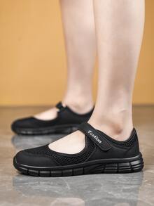 夏季透气女士运动鞋，加大码，防滑，轻便，休闲，网眼，闭合，红色跑鞋，舒适，特价 - 黑色 - 查看 3