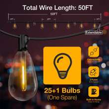 Outdoor String Lights 50ft, S14 LED Patio Lights With 25 Edison Vintage Bulbs, Connectable Outdoor String Lights For Porch Backyard Bistro, IP65 Waterproof & Shatterproof