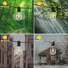 Outdoor String Lights 50ft, S14 LED Patio Lights With 25 Edison Vintage Bulbs, Connectable Outdoor String Lights For Porch Backyard Bistro, IP65 Waterproof & Shatterproof