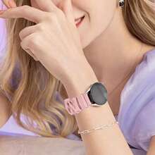 حزام ساعة بلون وردي من ال- Scrunchie للرجال والنساء ,متوافق مع سامسونج جالاكسي، عرض الحزام 20mm