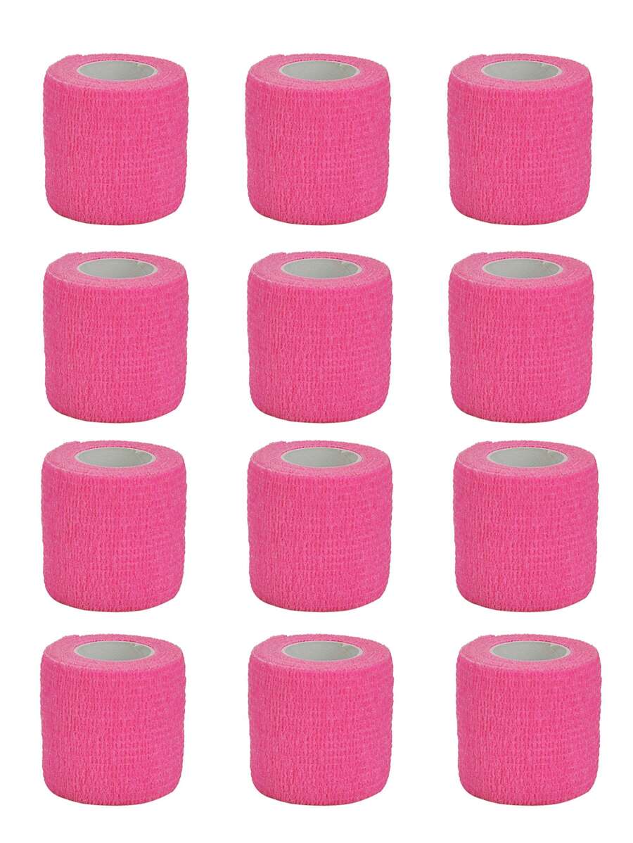 12pcs/pack Pink Elastic Finger Sleeves Bandage For Sports Protection - Baby Pink - View 1