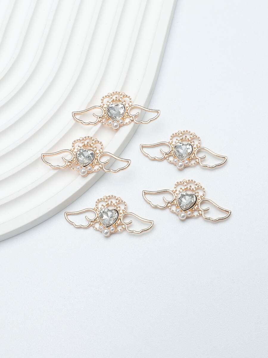 1pack/5pcs Baroque Style Creative Hollow Out Crystal & Heart & Wing Shaped Diy Jewelry Pendant - Rose Gold - View 1