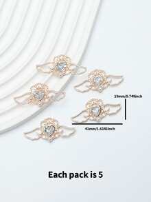 1pack/5pcs Baroque Style Creative Hollow Out Crystal & Heart & Wing Shaped Diy Jewelry Pendant - Rose Gold - View 3
