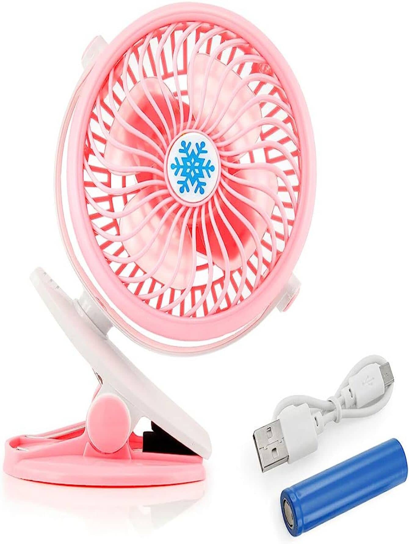 Portable USB Rechargeable Clip Or Table Fan For Car, Desk, Table Or Bureau, Battery Included - Pink - View 1