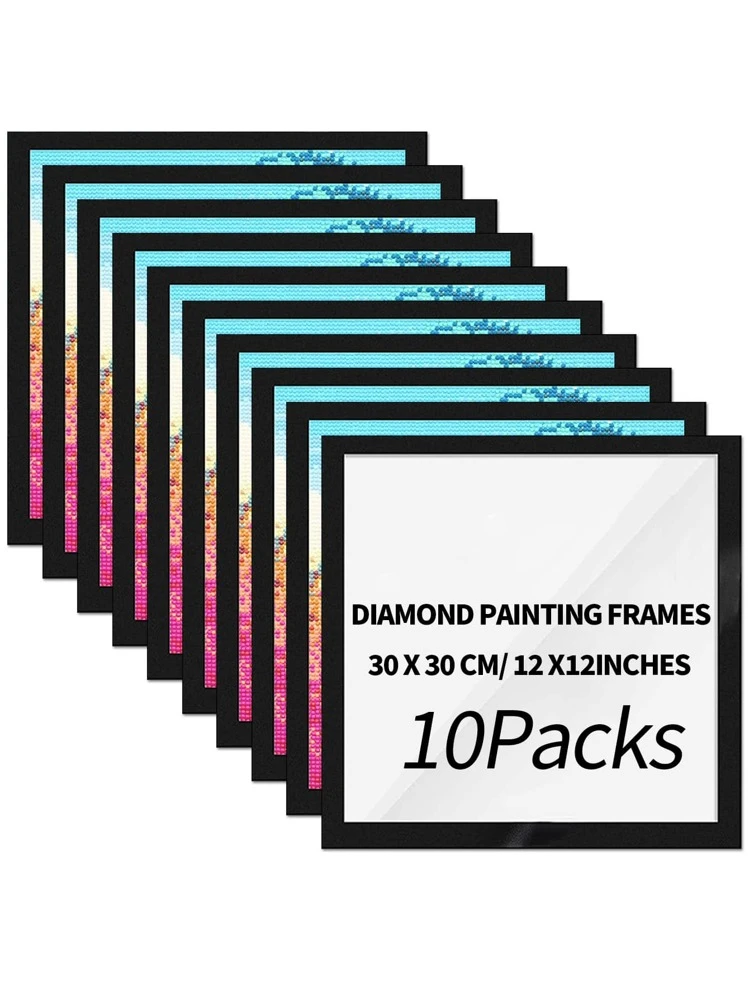 CABAX 12x16 Inch Diamond Painting Picture Frames, Compatible With 30x40 Diamond Painting Arts Or Photos Or Posters, Black Frame With Acrylic Protection And Hanging Kit, Pack Of 2