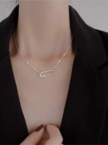 BALMORA 1 件 S925 纯银法式轻奢镀金回形针项链，配女士微镶嵌锆石别针、锁骨链、小众独特设计、生日礼物 - 銀色 - 查看 5