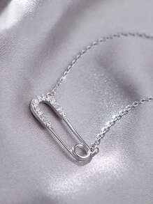 BALMORA 1 件 S925 纯银法式轻奢镀金回形针项链，配女士微镶嵌锆石别针、锁骨链、小众独特设计、生日礼物 - 銀色 - 查看 7