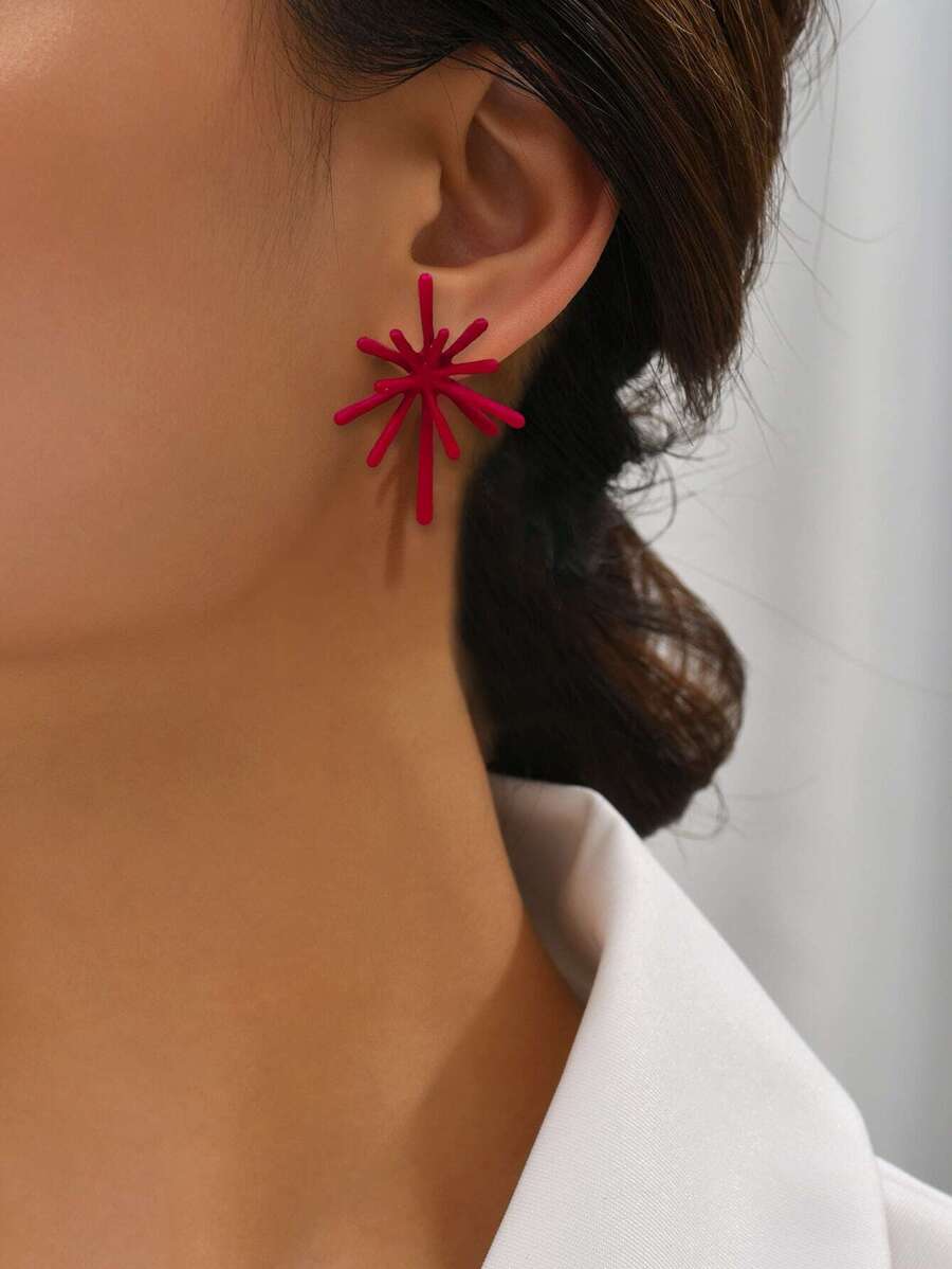 1 Đôi Bông Tai Hình Nhím Biển Sơn Mài Màu Rượu Vang Đỏ Cho Nữ, Phụ Kiện Tai Phóng Đại Phong Cách Sinh Vật Đại Dương, Trang Sức Tai Thiết Kế Pháo Hoa, Món Quà Hoàn Hảo Cho Bạn Bè Vào Ngày Lễ Hoặc Ngày - Màu Đỏ Sâu - Xem 1