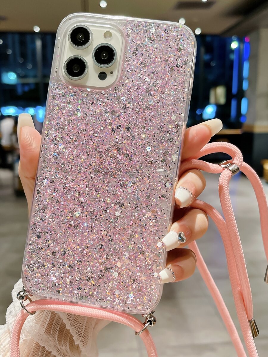 Glitter Phone Case With Lanyard - Clear - View 1