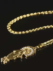 Women's Virgin Mary Pendant Necklace, Flame Pattern Female Decorative Jewelry - Yellow Gold - View 3