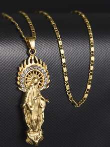 Women's Virgin Mary Pendant Necklace, Flame Pattern Female Decorative Jewelry - Yellow Gold - View 1