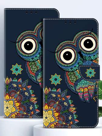 GLANDOTU Kompatibel mit Samsung Galaxy Motor und anderen Handy-Modellen. Lustige bedruckte Mandala-Eule aus PU-Leder mit magnetischem Verschluss, faltbarer Basis und Kartenhalter-Wallet. Kompatibel mit iPhone15/15Plus/15Pro/15Promax.
