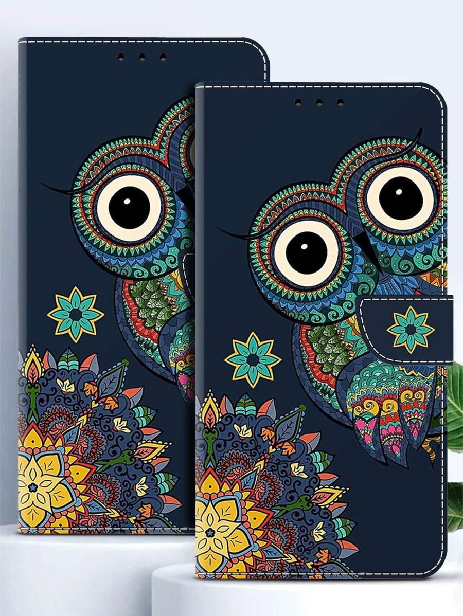 GLANDOTU Funny Printed Mandala Owl PU Leather Flip Case Magnetic Closure Foldable Base Card Holder Wallet Compatible With Samsung Galaxy Motor And Other Phone Models. Compatible With IPhone15/15Plus/15Pro/15Promax - Multicolor - View 1