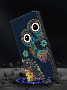 GLANDOTU Funny Printed Mandala Owl PU Leather Flip Case Magnetic Closure Foldable Base Card Holder Wallet Compatible With Samsung Galaxy Motor And Other Phone Models. Compatible With IPhone15/15Plus/15Pro/15Promax - Multicolor - View 2