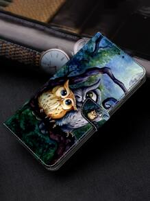 GLANDOTU 動物貓頭鷹印花,皮革站立可折疊皮夾殼套與三星兼容星系米摩托和其他手機型號 - 彩色 - 查看 3