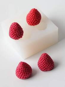 1pc Four-Cavity Strawberry Shape Silicone Mold For Icing, Fruit, Candle, Aromatherapy, Diy Baking Material - White - View 1
