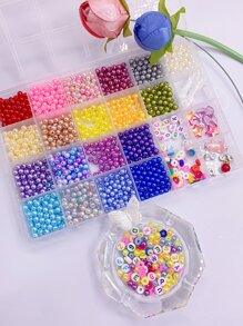 1 Box 24 Grids Colorful Abs Faux Pearl Beads With Straight Hole For Diy Handmade Beading Projects - Multicolor - View 1