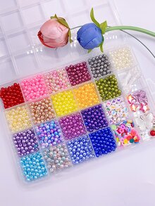 1 Box 24 Grids Colorful Abs Faux Pearl Beads With Straight Hole For Diy Handmade Beading Projects - Multicolor - View 2