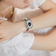 St.siabe St. Siabe 女士和男士时尚运动休闲可调节弹性尼龙编织金属滑动扣手表带兼容 Apple 表带 38 毫米 40 毫米 41 毫米 45 毫米 44 毫米 42 毫米 49 毫米皮带，柔软舒适透气腕带、手链、腕间派对节日礼物，搭配 Ultra 系列 9/8/7/6/5/SE/4/3/2/1 配件替换表带配件作为送给返校学生的礼物 - 彩色 - 查看 2