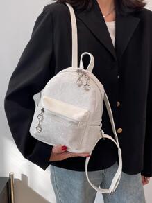 白色後背包帶花卉圖案