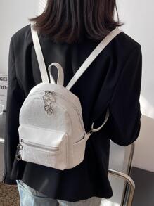 白色後背包帶花卉圖案