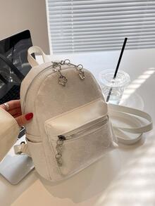 白色後背包帶花卉圖案