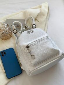 白色後背包帶花卉圖案