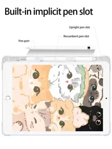 Cartoon Cat Pattern Case Compatible With iPad