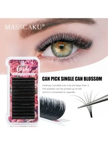 MASSCAKU 12 dòng Dễ Lông mi Đồng hồ tự động Dung tích Da chồn nhân táo Lông mi đơn  Dày Tự nhiên Quạt - màu đen - Xem 2