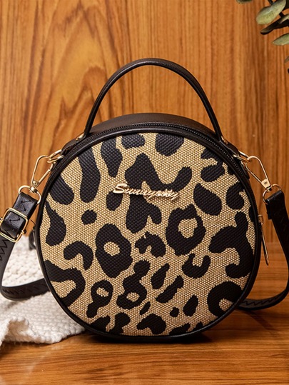Stylish Leopard Print Women's Shoulder Crossbody Round Bag, Leopard Print Bag, New Fall Winter Cheetah Print Purse For Women