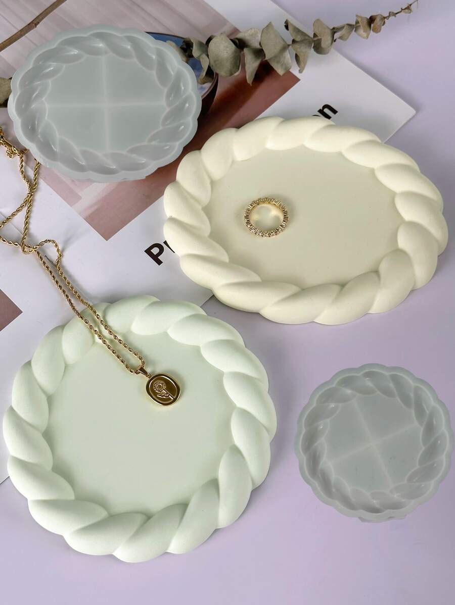 1 件圆形/椭圆形树脂模具，带黄麻绳手柄，适用于杯垫、托盘、装饰、石膏铸造 - 白色 - 查看 1