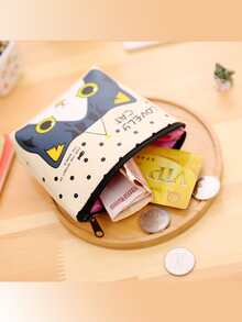 coreano estilo con estampado de gato de dibujos animados de moda PU cremallera Auricular Bolsa de almacenaje, Monedero - Multicolor - Ver 3