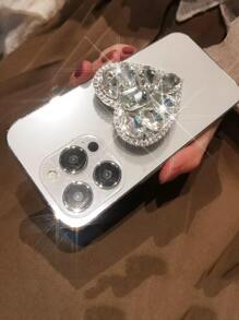 1pc Heart Shaped Rhinestone Decor Retractable Phone Grip Holder Compatible With IPhone, Android Phone, Gift For Birthday, Family, Friends Push-Pull Phone Grip, Phone Holder, Phone Accessories - Silver - View 3