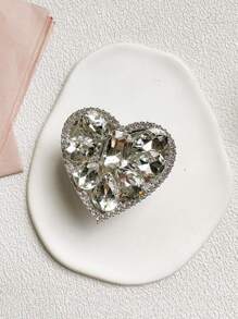 1pc Heart Shaped Rhinestone Decor Retractable Phone Grip Holder Compatible With IPhone, Android Phone, Gift For Birthday, Family, Friends Push-Pull Phone Grip, Phone Holder, Phone Accessories - Silver - View 2