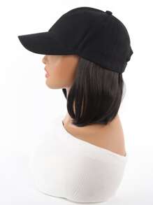 帽子合成假髮,短款bob頭髮,配有棒球帽女士假髮帽子髮延伸太陽帽,高溫線 - 黑色 - 查看 3