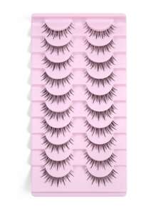 MAGEFY 10Pairs Of Natural Cross Full False Eyelashes With Clear Stem,Fluffy Slim For Everyday Use Manga Eyelashes, Travel Essentials - Black - View 7