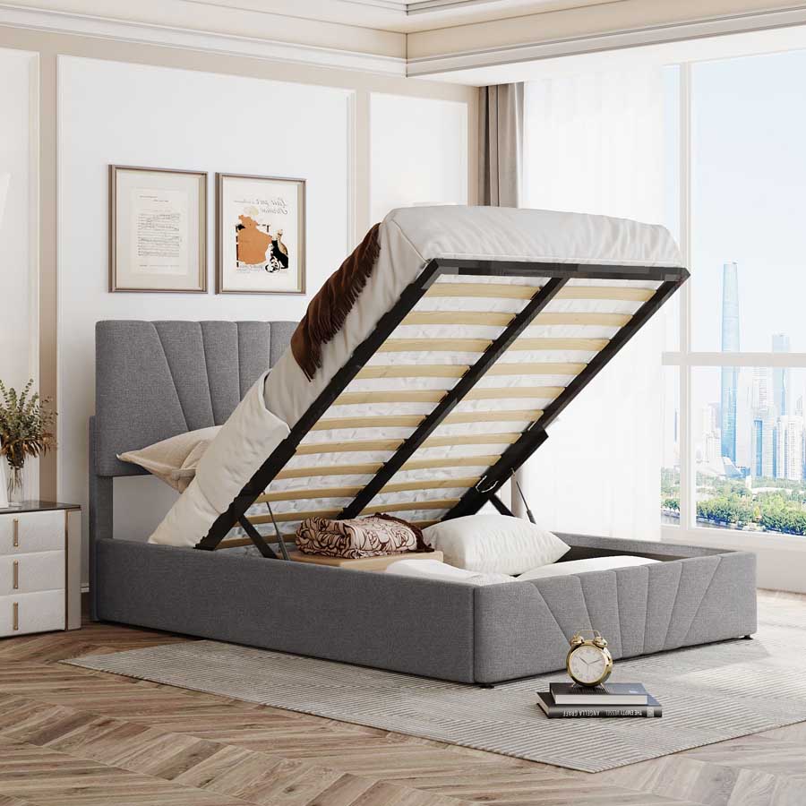 MERAX Full Size Upholstered Platform Bed With A Hydraulic Storage System - 灰色 - 查看 1