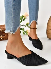 女性尖頭高跟鞋厚跟拖鞋,時尚適用於戶外,休閒穆勒鞋適合夏天 - 黑色 - 查看 4