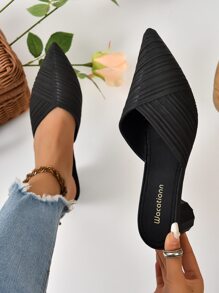 女性尖頭高跟鞋厚跟拖鞋,時尚適用於戶外,休閒穆勒鞋適合夏天 - 黑色 - 查看 1