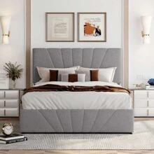MERAX Full Size Upholstered Platform Bed With A Hydraulic Storage System - 灰色 - 查看 2