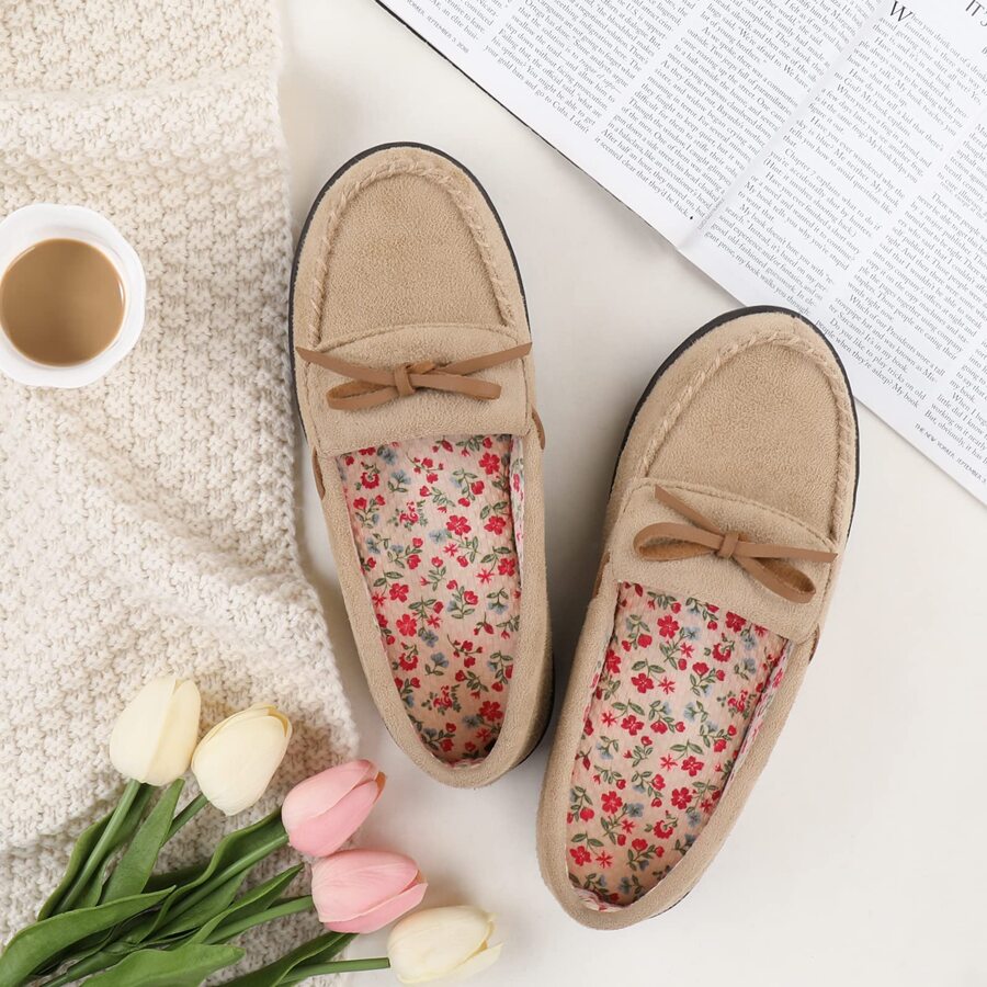 ULTRAIDEAS Moccasins Women House slippers with Memory Foam, Ladies Suede Loafer Indoor Outdoor, Bedroom Home Shoes Gift for Women/Mother - 薑色 - 查看 1